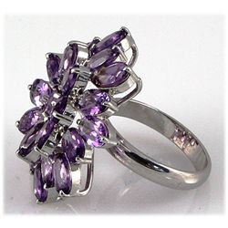 Amethyst 21.25 ctw Flower Design Ring 0.925 Silver