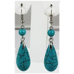 Natural 42.90ctw Turquoise Silver Dangling Earring