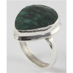 34.61ct Natural Faceted Pear Emerald Silver Ring