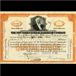 1920 NY Central Railroad Stock Certificate pre-Depression (CUR-06625)