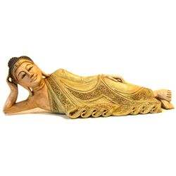 Reclining Buddha Hand Carved of Monkey Pod (CLB-998)