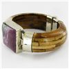 Image 2 : 640ct Bone & Ruby Zosite Bangle Bracelet (JEW-3862)