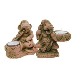 Handcrafted Pair Sandstone Ganesh Candle Holders (CLB-484)