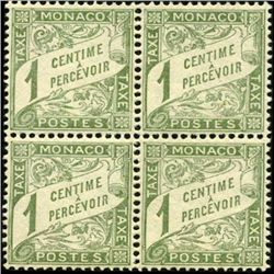 1905 Monaco 1c Postage Due Block of 4 (STM-0512)