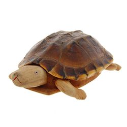 Handcarved Teak Turtle Real Turtle Shell  (CLB-404)