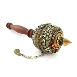 Tibet Bronze Prayer Wheel with Handle (ANT-2044)