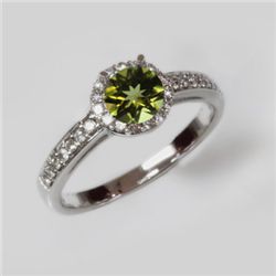 Natural 1.25 ct 2.97g Peridot & Diamond 14k WG Ring