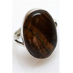 Natural 26.18 ctw Tiger Eye Oval Ring .925 Sterling
