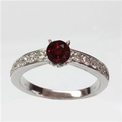 Natural 1.73 ct 3.51g Garnet & Diamond 14k WG Ring