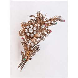An Exceptional Antique Diamond and Gold Flower Brooch, First Half of 19th Century, Europe