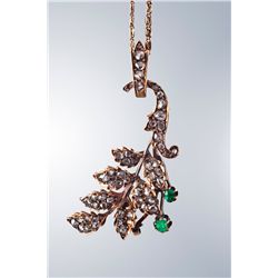 An Antique Diamond and Gold Leaf Brooch on Period Gold Chain