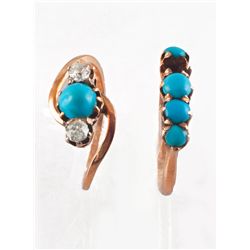 Two Antique Diamond, Turquoise and Gold Rings