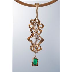 A Diamond, Emerald and 14 Karat Gold Necklace