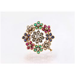 An Edwardian Diamond, Emerald, Sapphire and Ruby Floral Pendant Brooch, circa 1900