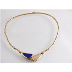 A Bulgari Style 18 Karat Gold, Diamond and Lapis Lazuli Necklace