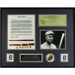 Ty Cobb 20x16 Custom Display Piece: Vintage Cobb Bat Section & Signed Check Copy (LOA)