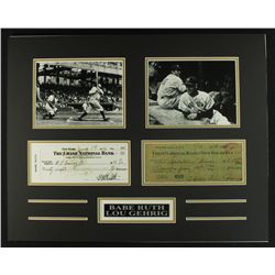 Babe Ruth & Lou Gehrig 20x16 Custom Piece with Signed Check Copies