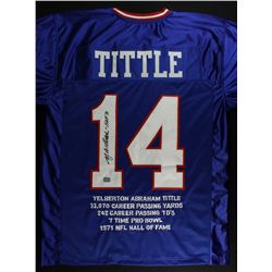Y.A. Tittle Signed Giants Stat Jersey: Inscribed "HOF 71" (AAA COA)