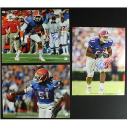 Lot of (3) Florida Signed 11x14 Photos: Joe Haden, Brandon Spikes & Aaron Hernandez (GA COA)