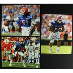 Lot of (3) Florida Signed 11x14 Photos: Joe Haden, Brandon Spikes & Aaron Hernandez (GA COA)