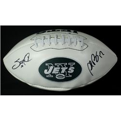 Santonio Holmes and Plaxico Burress Signed Jets Logo Football (GA COA)