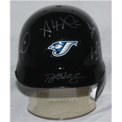 Blue Jays Mini Helmet Signed by (5) Including Halladay, Glaus, Overbay, Wells & Rios (GA COA)