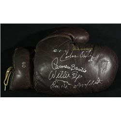 Vintage Boxing Glove Signed by (5): Willie Pep, Earnie Shavers, Carmen Basilio, Emile Griffith (PA L