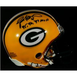 Brett Favre Signed Packers Mini Helmet: Inscribed "95, 96, 97 MVP" (Favre COA)