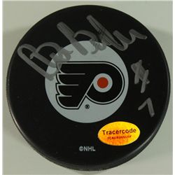 Billy Barber Signed Flyers Logo Hockey Puck (Tracercode COA)