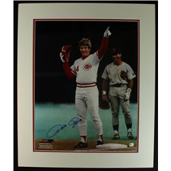 Pete Rose Signed Reds 20x24 Custom Matted Piece (GA COA)