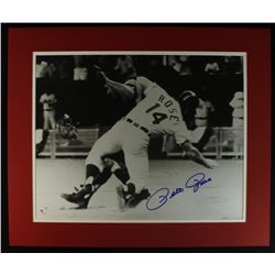 Pete Rose Signed Reds 24x20 Custom Matted Piece (GA COA)