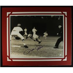 Pete Rose Signed Reds 24x20 Custom Matted Piece (GA COA)