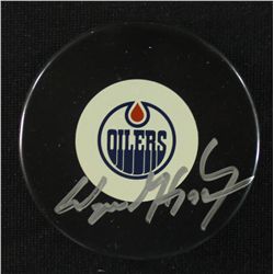 Wayne Gretzky Signed Oilers Logo Puck (GA COA)