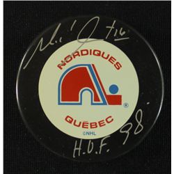Michel Goulet Signed Quebec Nordiques Logo Puck: Inscribed "HOF 98" (Schwartz COA)