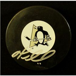 Mario Lemieux Signed Penguins Logo Puck (GA COA)