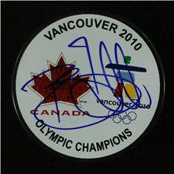 Brent Seabrook Signed Team Canada 2010 Olympic Logo Puck (JSA COA)