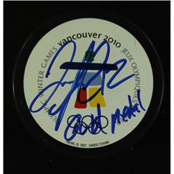Jarome Iginla Signed 2010 Olympic Logo Puck (JSA COA)
