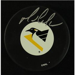 Mario Lemieux Signed Penguins Logo Puck (JSA COA)