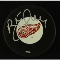 Brett Hull Signed Red Wings Logo Puck (JSA COA)