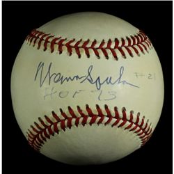 Warren Spahn Signed ONL Baseball: Inscribed "HOF 73" (JSA COA)
