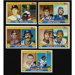 Lot of (5) Signed Vintage Baseball Cards: Jenkins, Fingers, Lyle, Smith & Garber (JSA LOA)