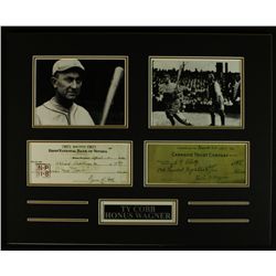 Honus Wagner & Ty Cobb 20x16 Custom Display Piece with Signed Check Copies