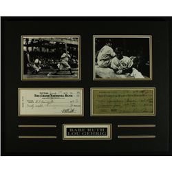 Babe Ruth & Lou Gehrig 20x16 Custom Piece with Signed Check Copies
