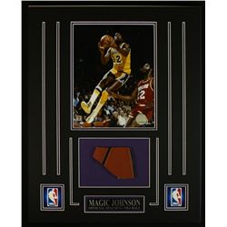 Magic Johnson Lakers 16x20 Custom Display with Piece of Basketball