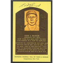 Edd Roush (2x) Signed Gold HOF Postcard (AR COA)