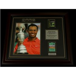 Tiger Woods Custom Framed 28x24 Photo Display Piece with Authentic 2006 British Open Badge