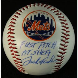 Jack Fisher Signed Mets Logo Baseball: Inscribed "First Pitch at Shea" (PA LOA)