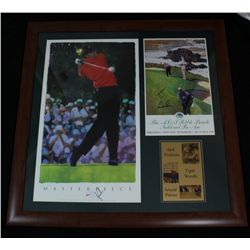 Tiger Woods, Arnold Palmer & Jack Nicklaus Signed 40x40 Custom Framed Piece (GA LOA)