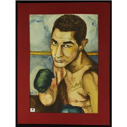 Original Hand-Signed Portrait Painting of Willie Pep Painted by Rocky Cudney (GA COA)