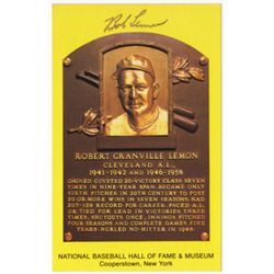 Lot of (2) Bob Lemon Signed Gold HOF Postcards (PA LOA)